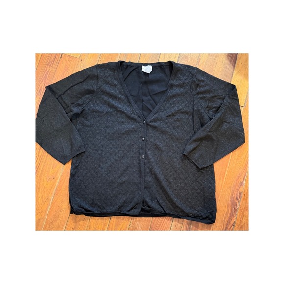 Jaclyn Smith Sweaters - Jaclyn Smith Womens 3X Black Metallic Diamond Knit V-Neck Button Front Cardigan